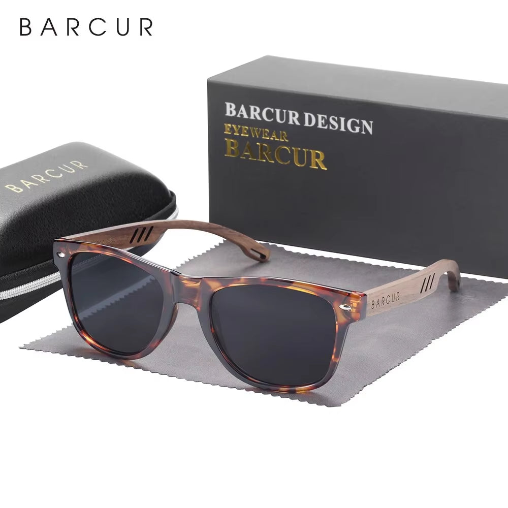 BARCUR Design Wood Sun Glasses Man Natural Walnut Sunglasses Women Eyeglasses Polarizing Glasses UV Protection Eyewear