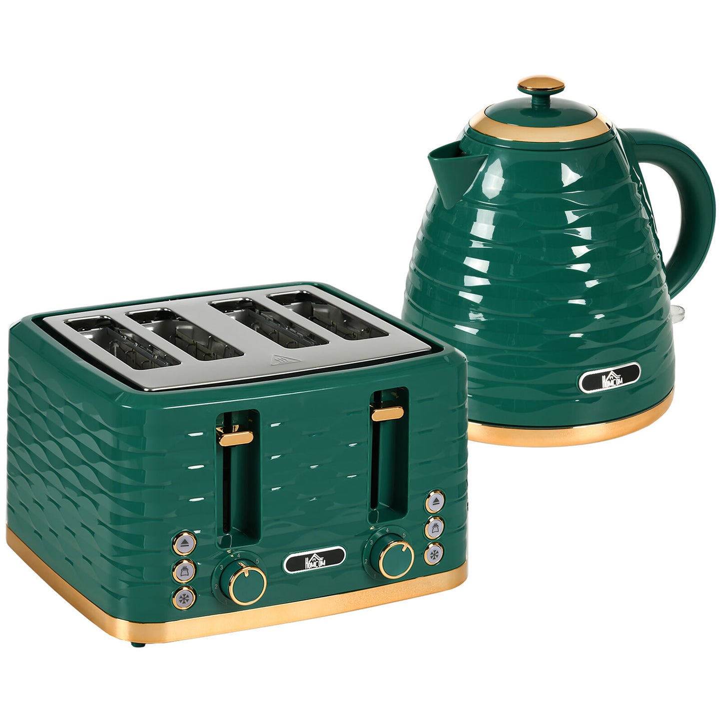 HOMCOM Kettle and Toaster Set 1.7L Rapid Boil Kettle & 4 Slice Toaster - Green