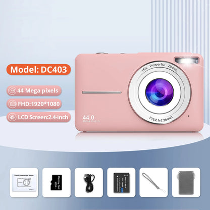 HD 1080P Digital Camera – Compact 44MP Camera with 2.4-Inch LCD Screen, 16X Zoom, and Rechargeable Battery