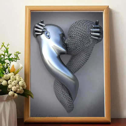 Romantic Abstract Metal Figure Statue - Art Wall Decor for Game Room, Kawaii HD Poster - No Frame