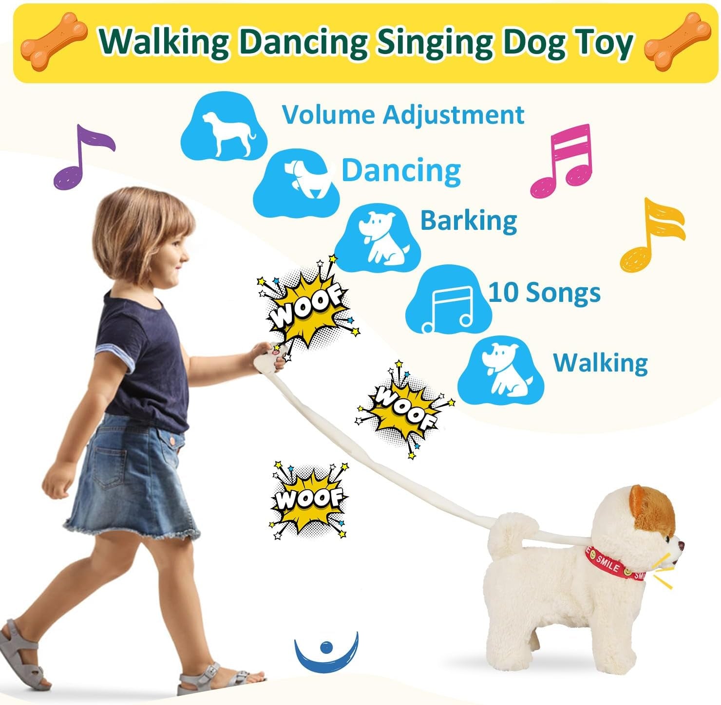 Interactive Walking, Singing & Dancing Plush Dog Toy - Musical Robot Puppy with Leash, Volume Control, and Realistic Barking for Kids - Educational & Fun Stuffed Animal for Boys & Girls