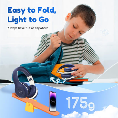 Kids Wireless Bluetooth Headphones | 85/94dB Volume Limit, Hi-Fi Stereo Sound, 40-Hour Playtime, Foldable Design for School & Travel