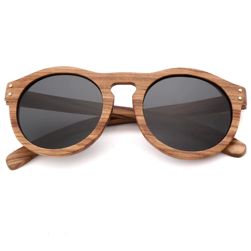 Zebra Wood Sun Glasses Women round Wooden Sunglasses Men Polarized Lenses Driving UV400 Gafas De Sol