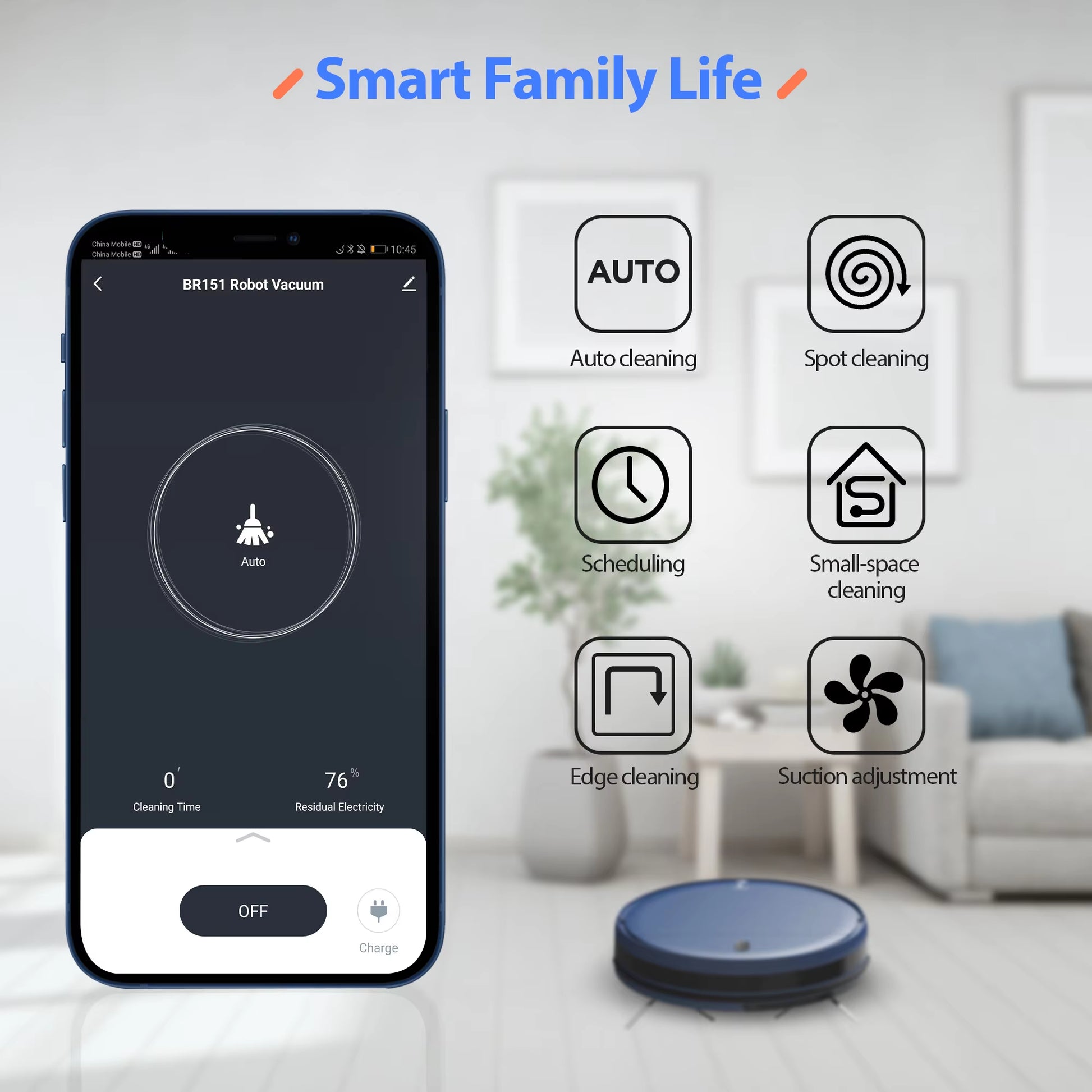 Robot Vacuum Cleaner with 6000Pa Strong Suction, 2500mAh Battery, and 3-in-1 Mopping, Sweeping, and Suction Functionality