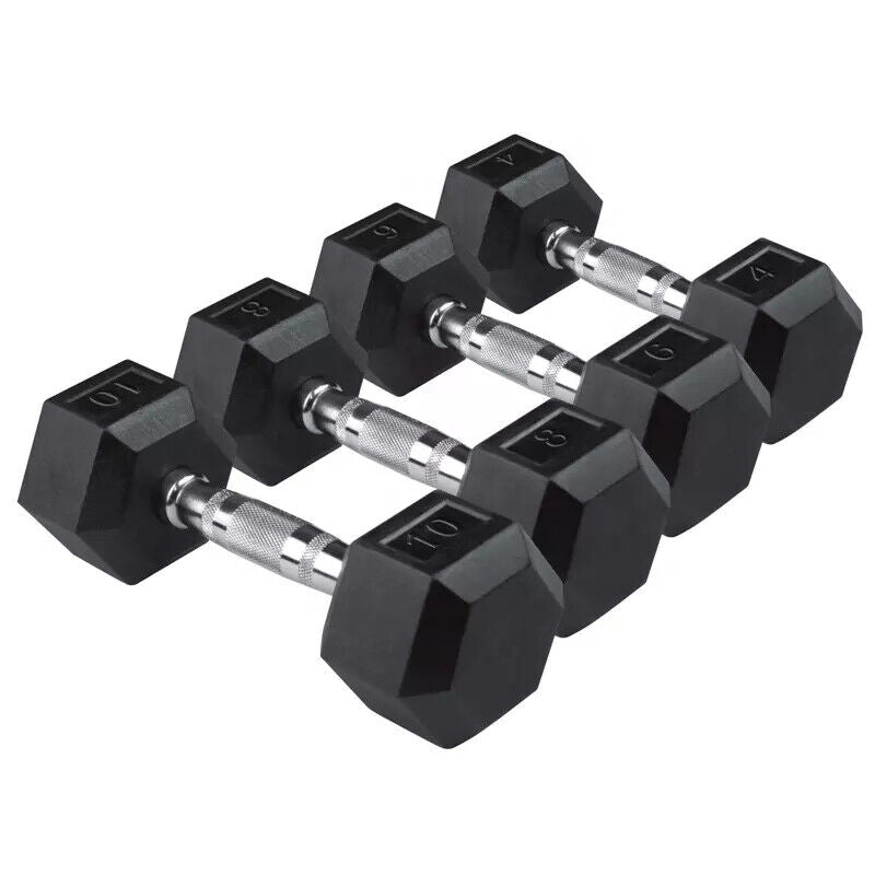 Hex Dumbbells Rubber Encased Cast Iron – Durable Home, Gym, & Office Weights - Domestic Delivery Only