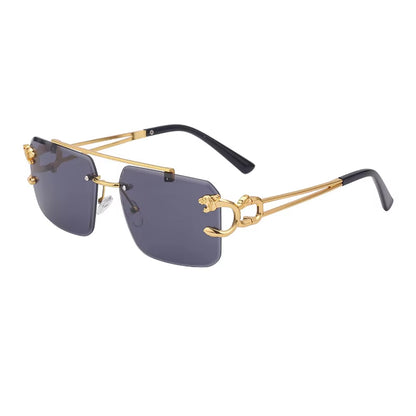  Fashion Metal Leopard Rimless Sunglasses - Stylish Gradient Ocean Film Shades UV400