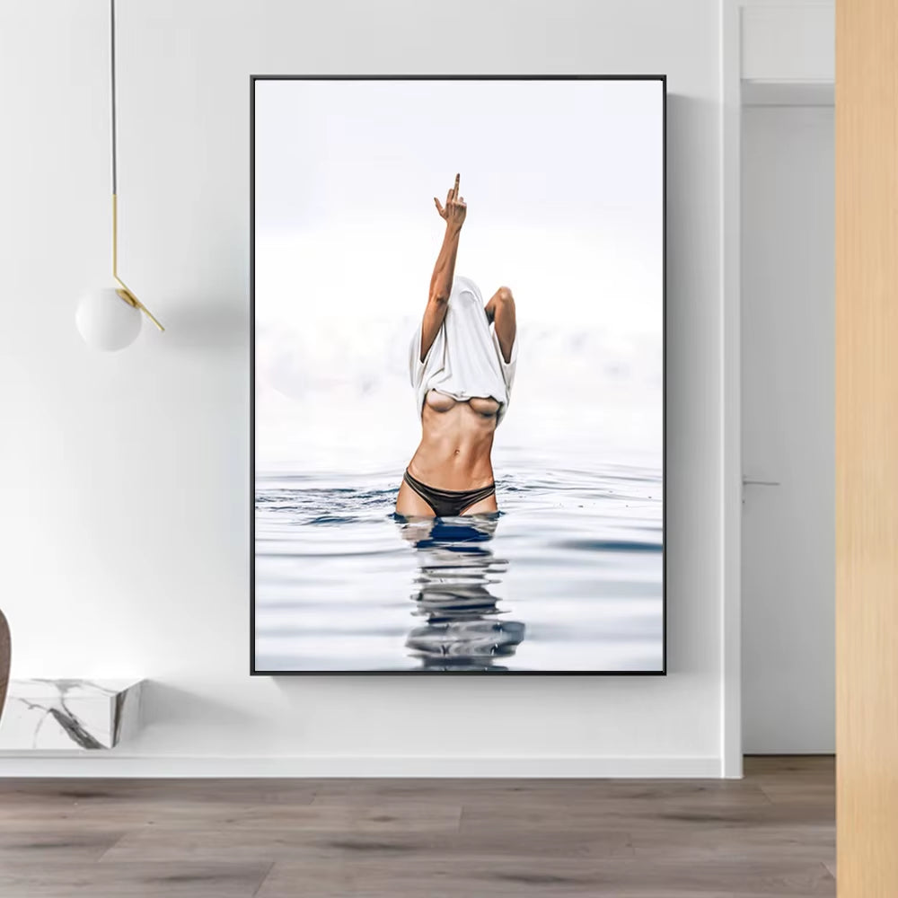  Sexy Bikini Woman Poster Prints for Living Room Home Decor Nordic Feminist Middle Finger Girl Canvas Painting Wall Art Cuadros