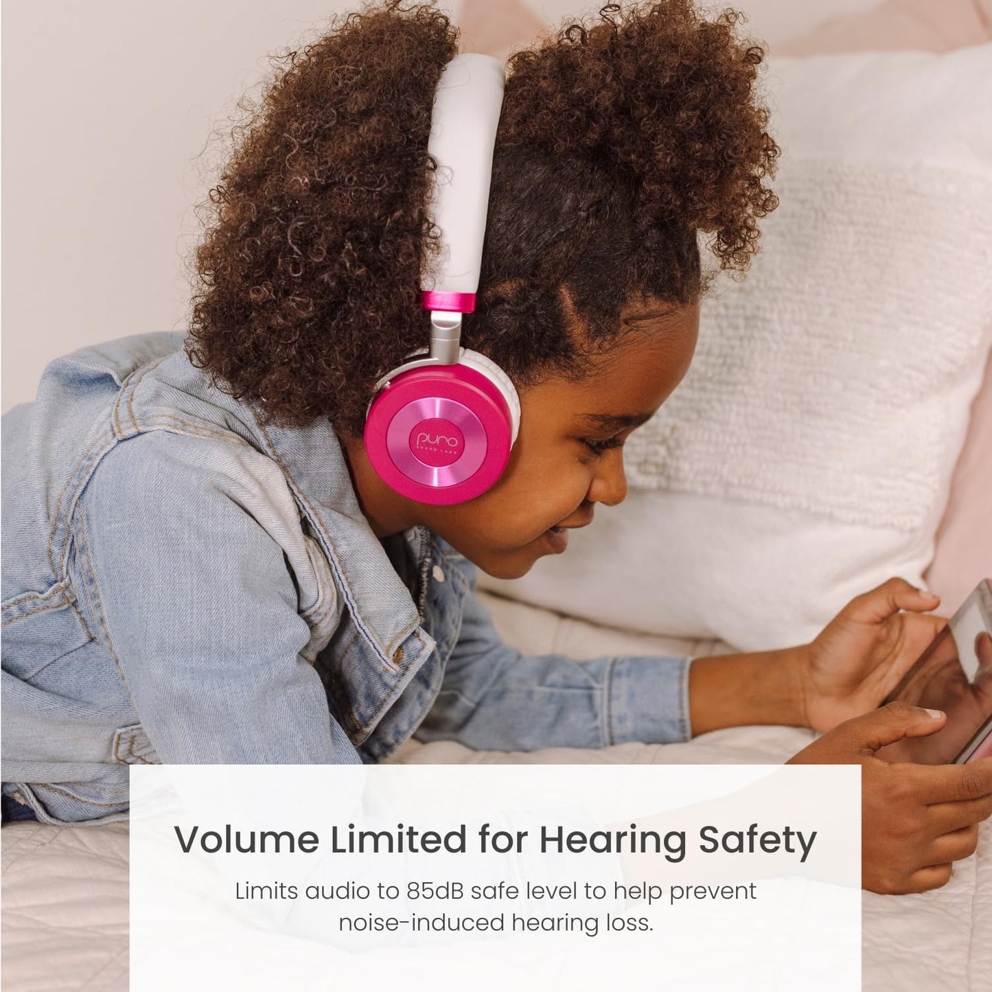 Juniorjam plus Volume Limiting Headphones for Kids, Safer Audio to Protect Hearing- Adjustable Bluetooth Headphones for Tablets, Smartphones, Pcs- 22-Hour Battery Life- Pink