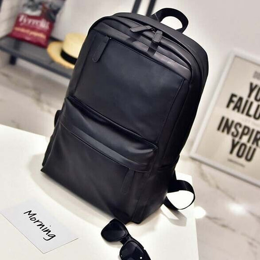 Unisex Laptop Backpack Large Leather Travel Rucksack School Bag Black