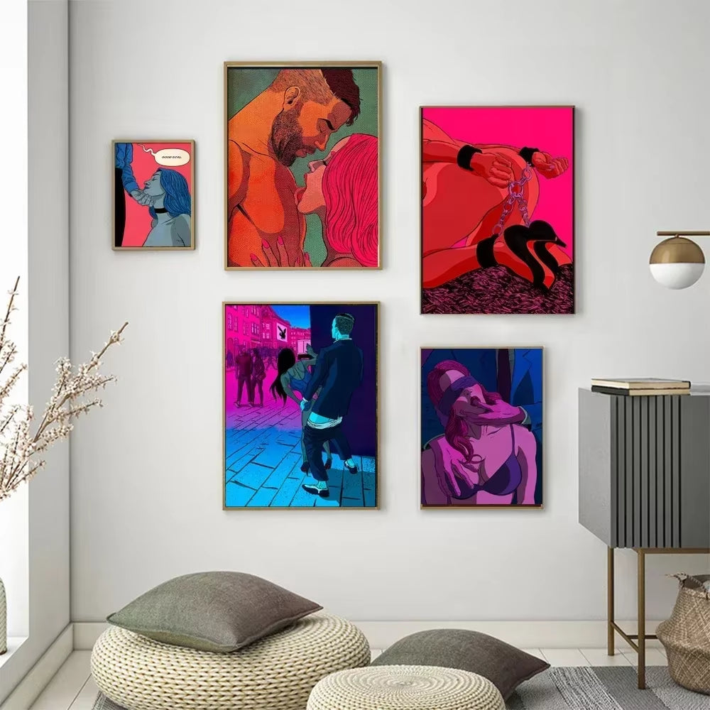 Modern Simple Wall Art Romantic Abstract Sexy Nude Female Human HD Canvas Print Poster, Home Living Room Bedroom Decoration - No Frame