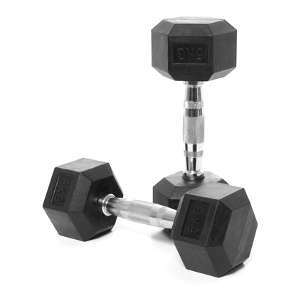 Hex Dumbbells Rubber Encased Cast Iron – Durable Home, Gym, & Office Weights - Domestic Delivery Only