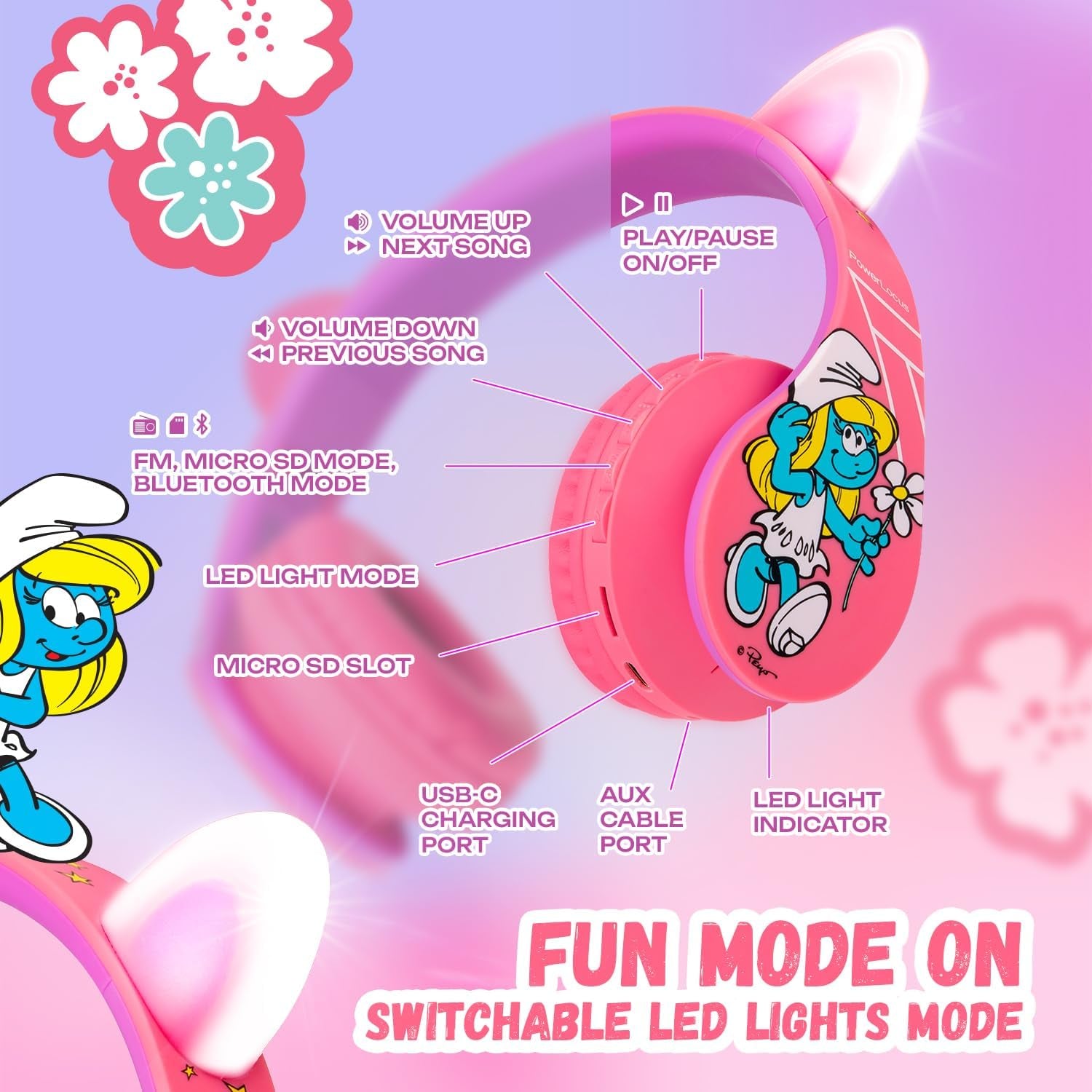 Smurfs Cat Ears Kids Headphones – Safe, Fun, and Versatile! Let Your Little Ones Explore a World of Sound with Style and Comfort!