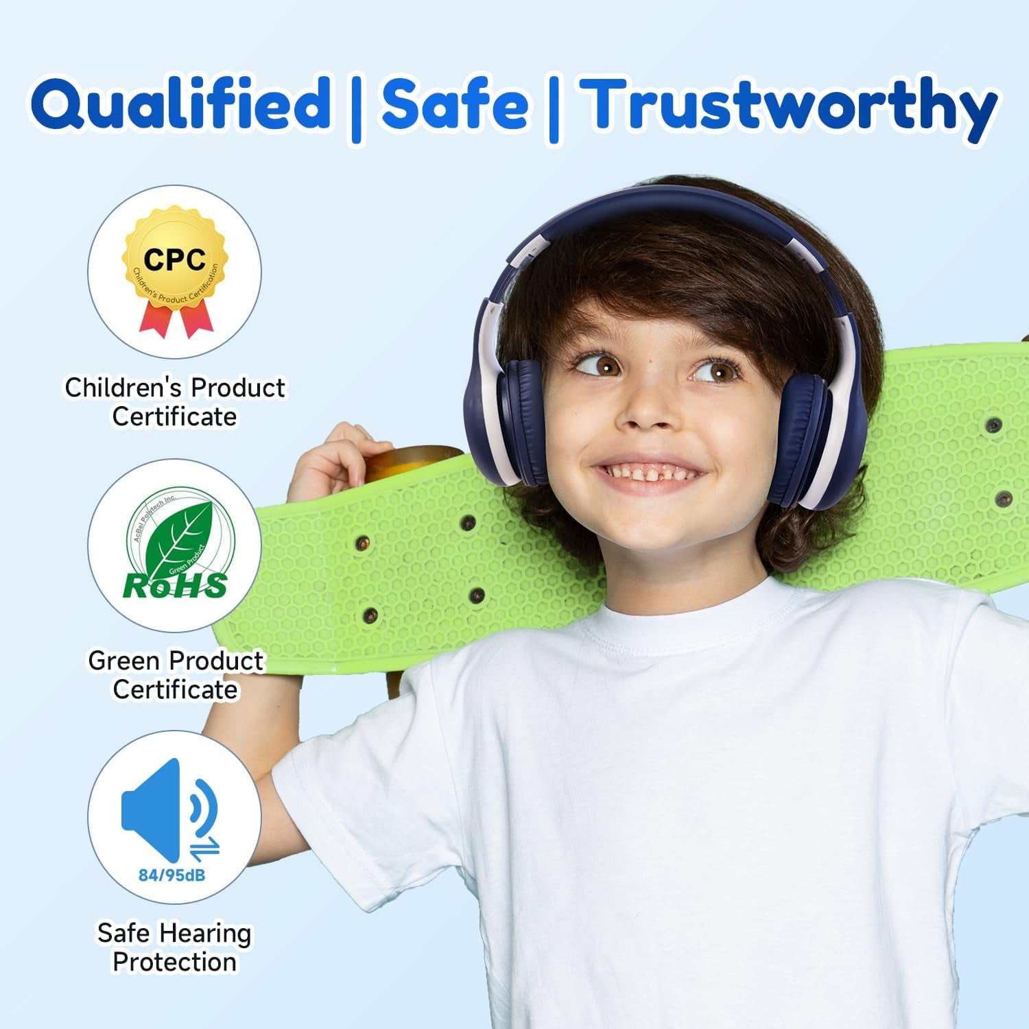 Kids Wireless Bluetooth Headphones | 85/94dB Volume Limit, Hi-Fi Stereo Sound, 40-Hour Playtime, Foldable Design for School & Travel