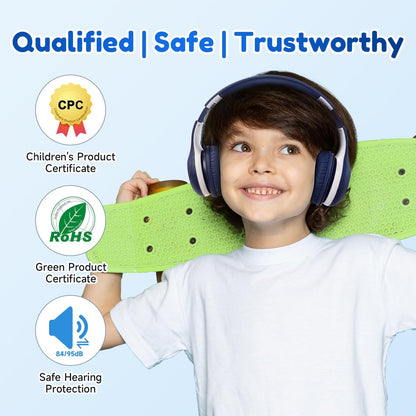 Kids Wireless Bluetooth Headphones | 85/94dB Volume Limit, Hi-Fi Stereo Sound, 40-Hour Playtime, Foldable Design for School & Travel