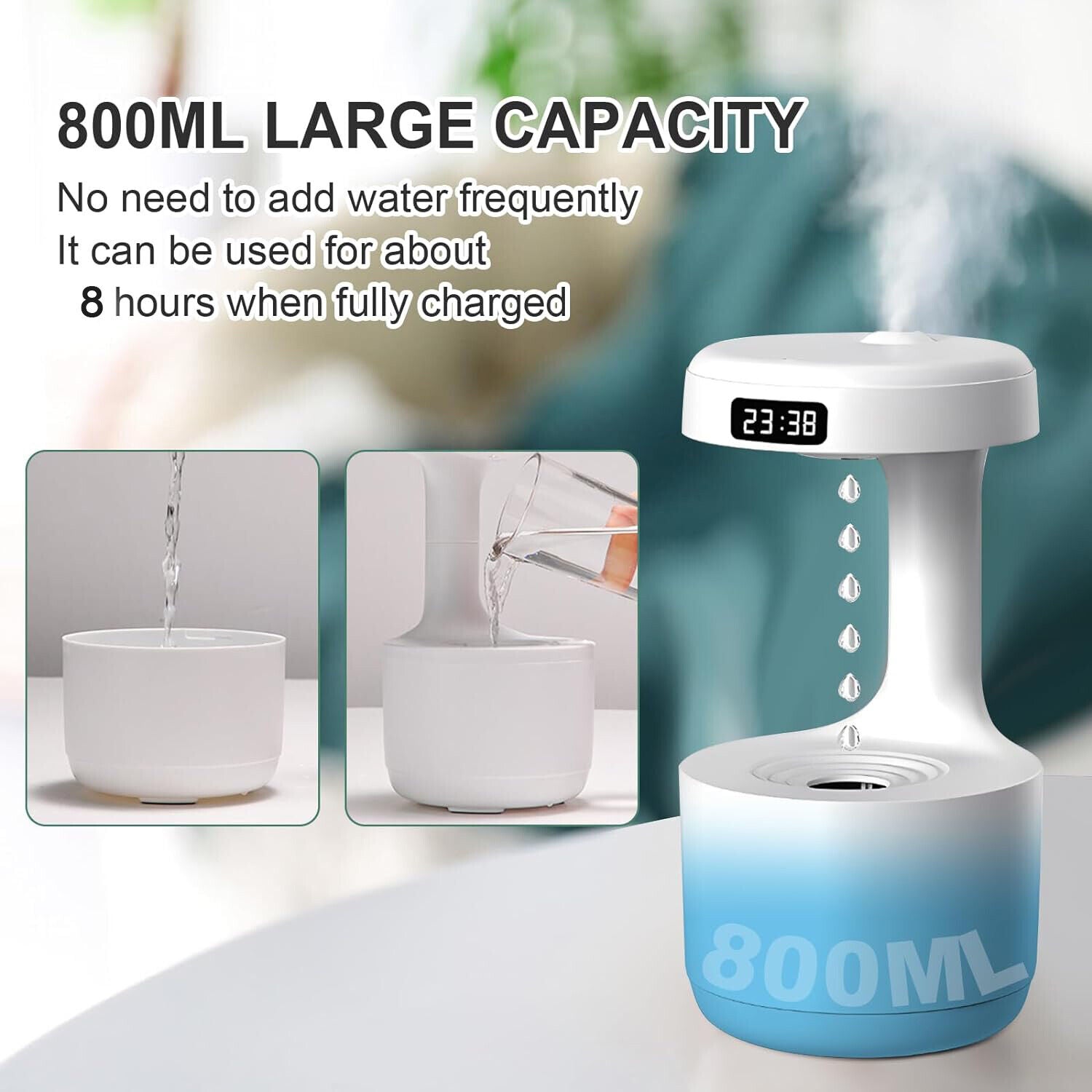 800Ml Cool Mist Humidifiers Air Humidifier anti Gravity Water Droplet Humidifier