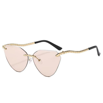Cat Eye Rimless Sunglasses Women 2025 Luxury Brand Designer Trendy Metal Frameless Sun Glasses for Ladies Vintage Eyewear UV400