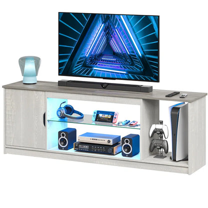 Nabria Media Console, LED TV Stand for 65 Inch TV, Gaming Entertainment Center with Glass Shelf