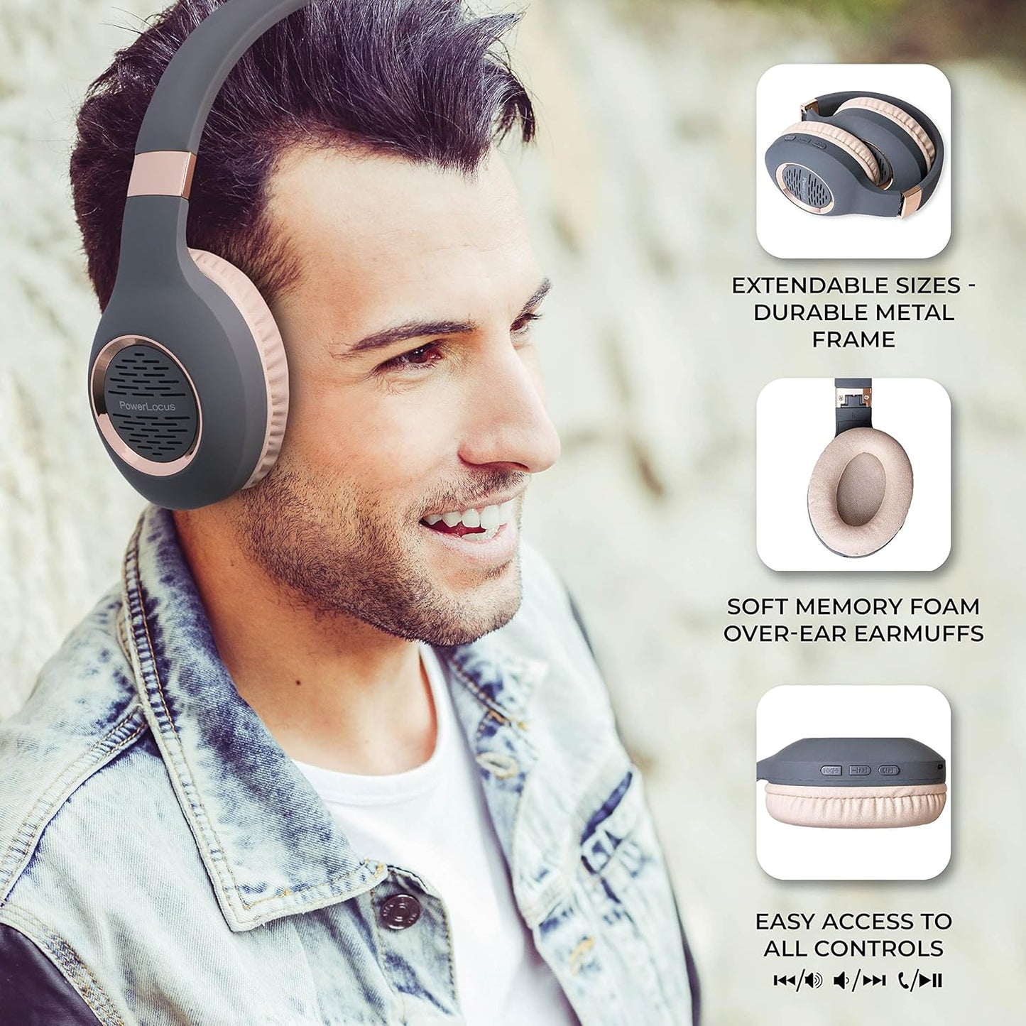 Bluetooth Headphones Over-Ear | Wireless Hi-Fi Stereo with Deep Bass | Foldable Headset with Built-In Mic for Phones, Tablets & PCs