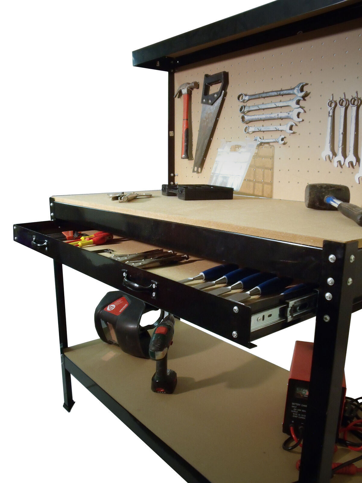 Workbench Workstation Pegboard Drawer Heavy Duty Metal Garage Workshop Shelve