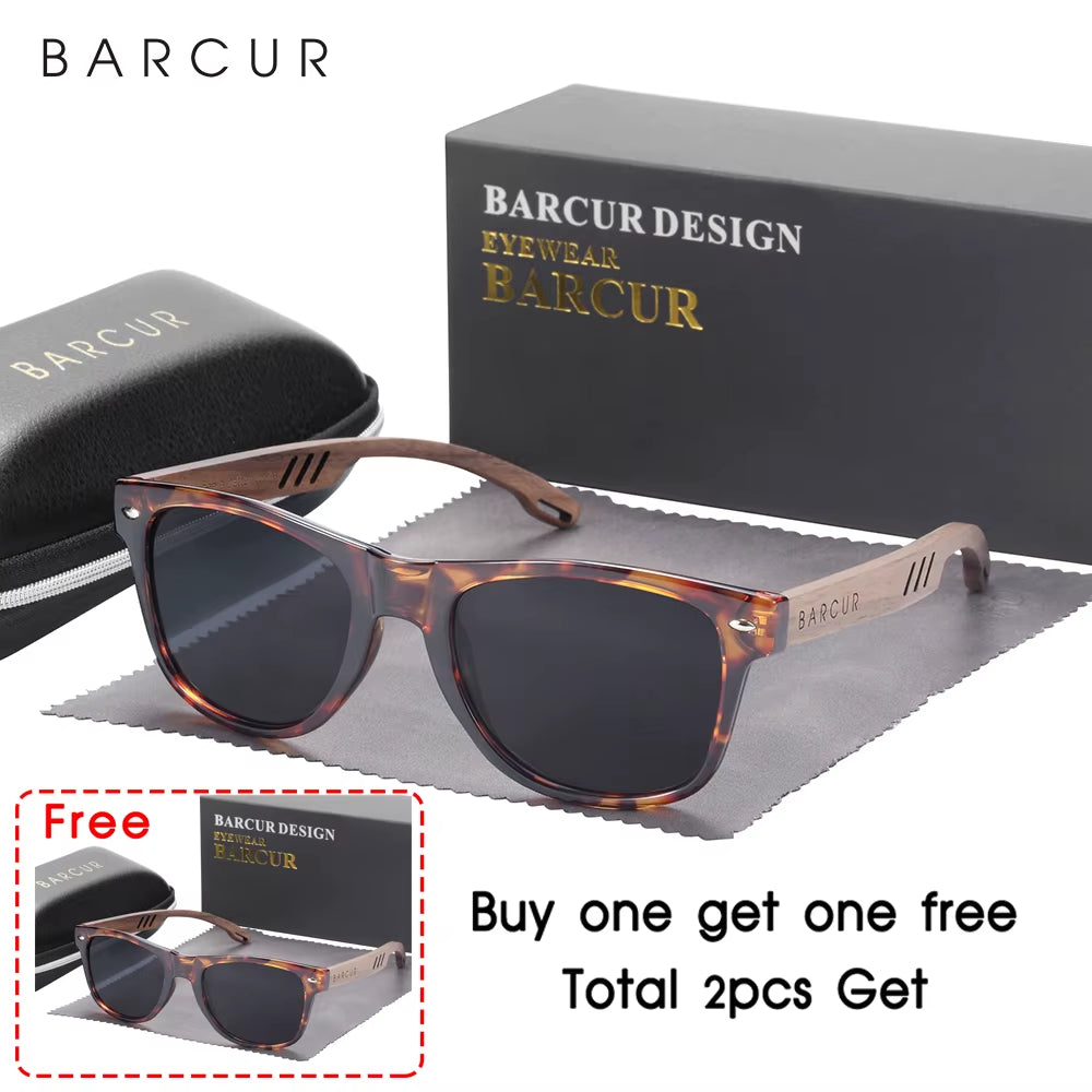 BARCUR Design Wood Sun Glasses Man Natural Walnut Sunglasses Women Eyeglasses Polarizing Glasses UV Protection Eyewear