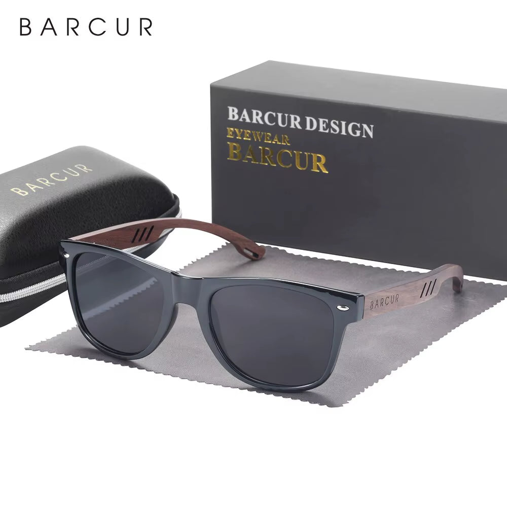 BARCUR Design Wood Sun Glasses Man Natural Walnut Sunglasses Women Eyeglasses Polarizing Glasses UV Protection Eyewear