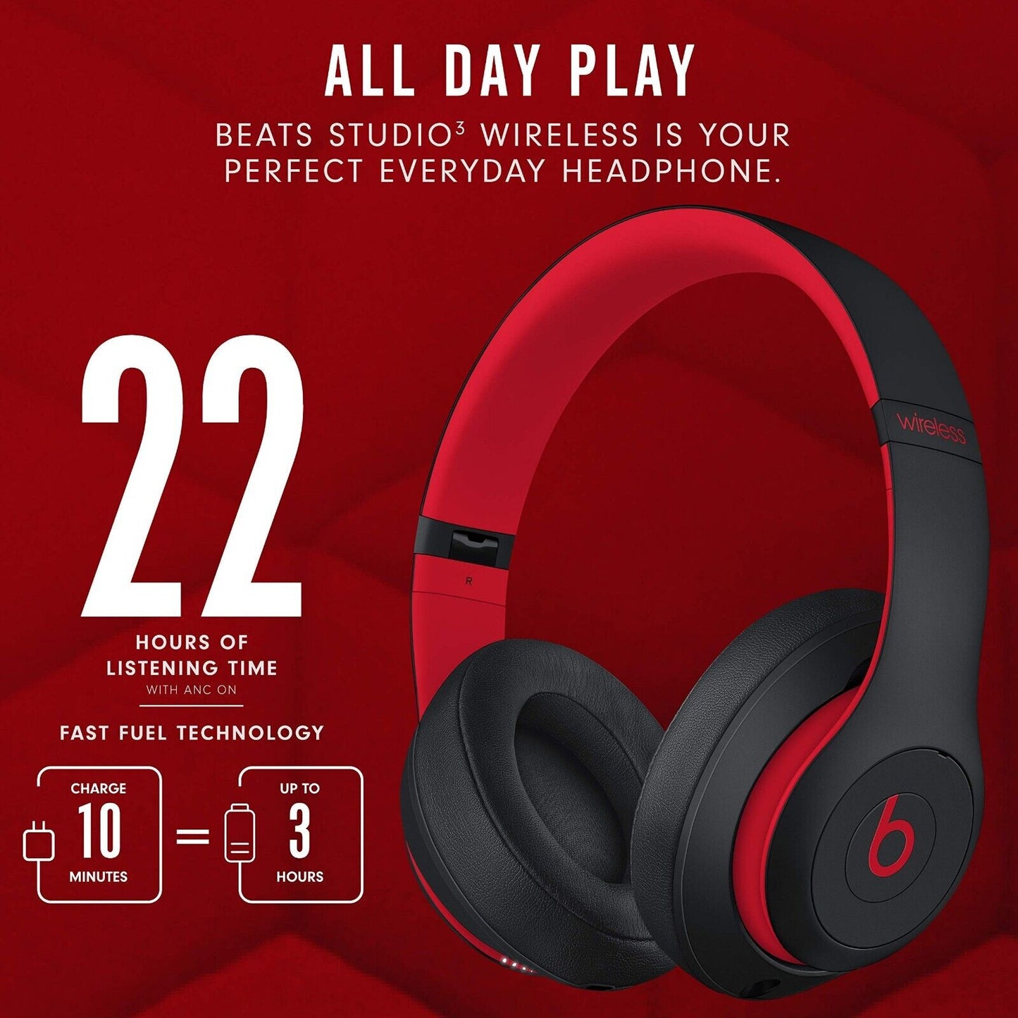 Beats Studio 3 Wireless Noise Cancelling Over-Ear Headphones / Black Red NEW