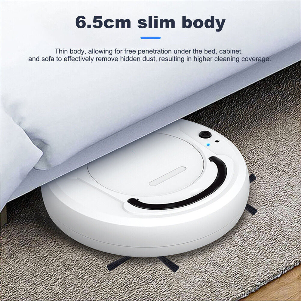 Smart 3-in-1 Robotic Vacuum Cleaner – Slim Design, USB Charging, 90-Min Runtime