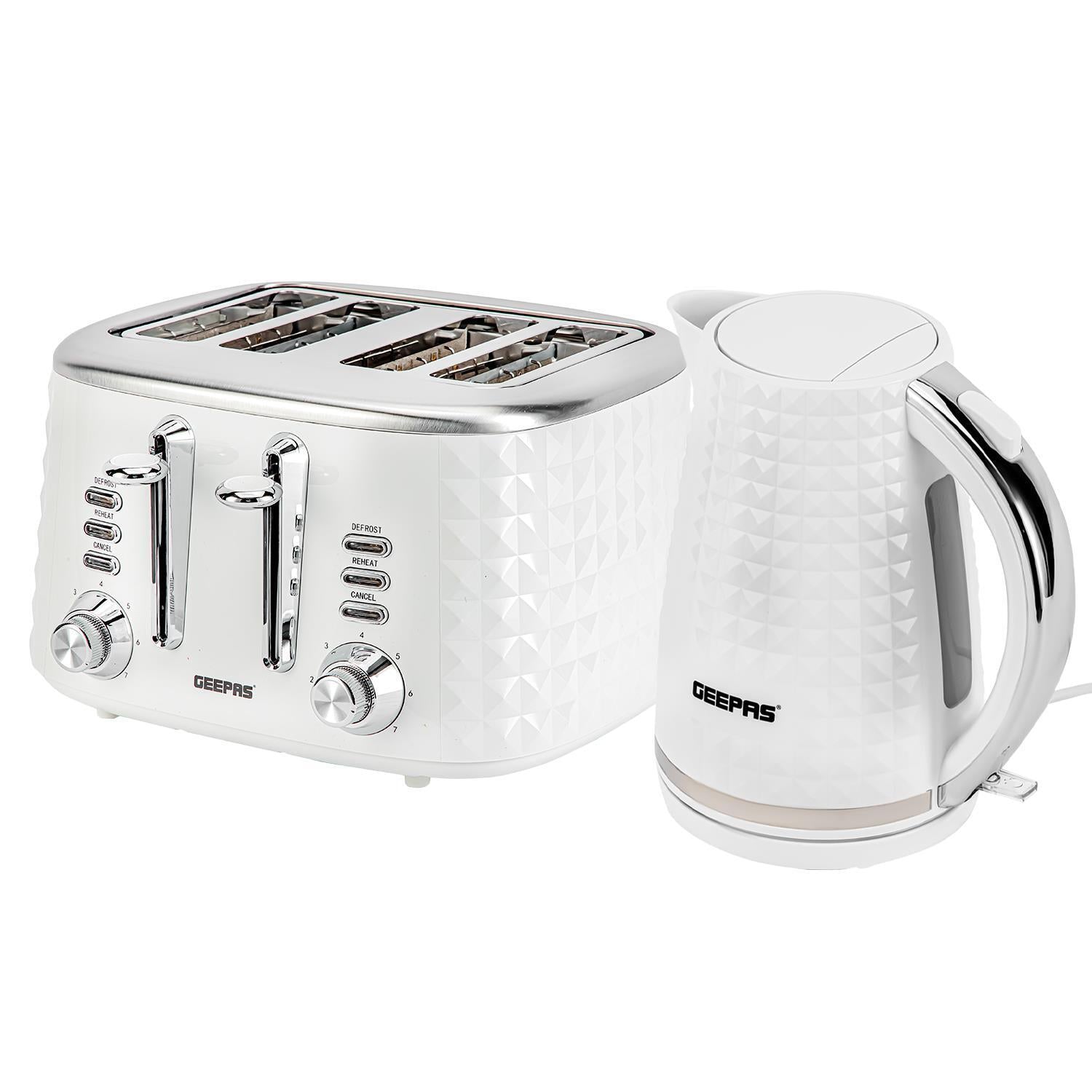 GEEPAS Argyle 4 Slice Bread Toaster & 1.7L Cordless Electric Kettle Combo Set