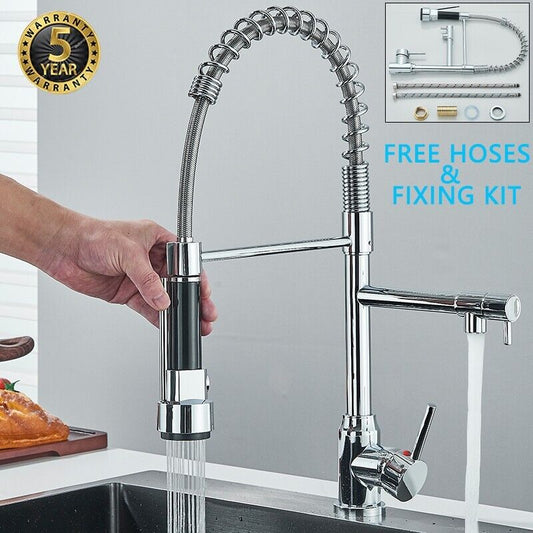 Modern Monobloc Pull Out Kitchen Mixer Tap Dual Spout Spray Single Lever Chrome