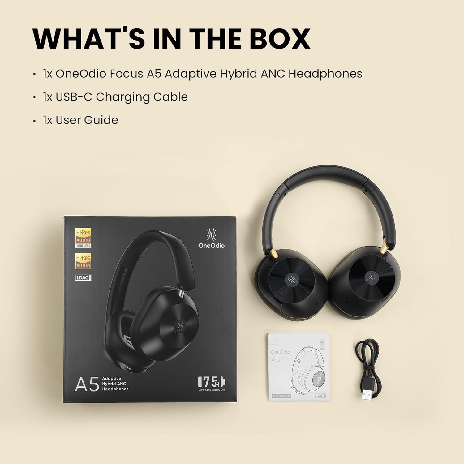 OneOdio Focus A5 Hybrid Active Noise Cancelling Headphones