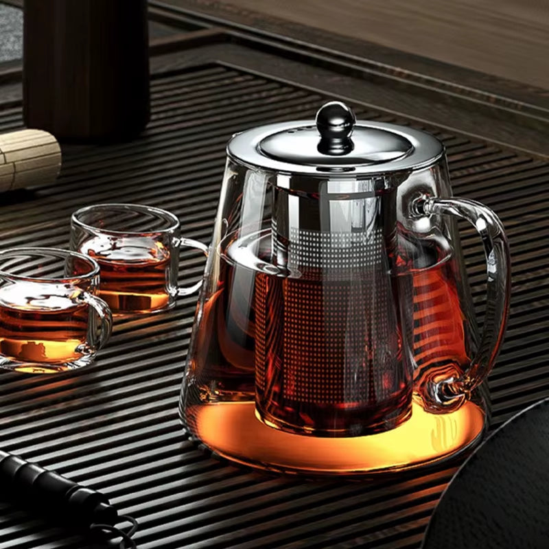 Elegant Glass Teapot with Stainless Steel Infuser – Heat-Resistant, Kung Fu Tea Kettle for Loose Leaf, Herbal & Flower Tea