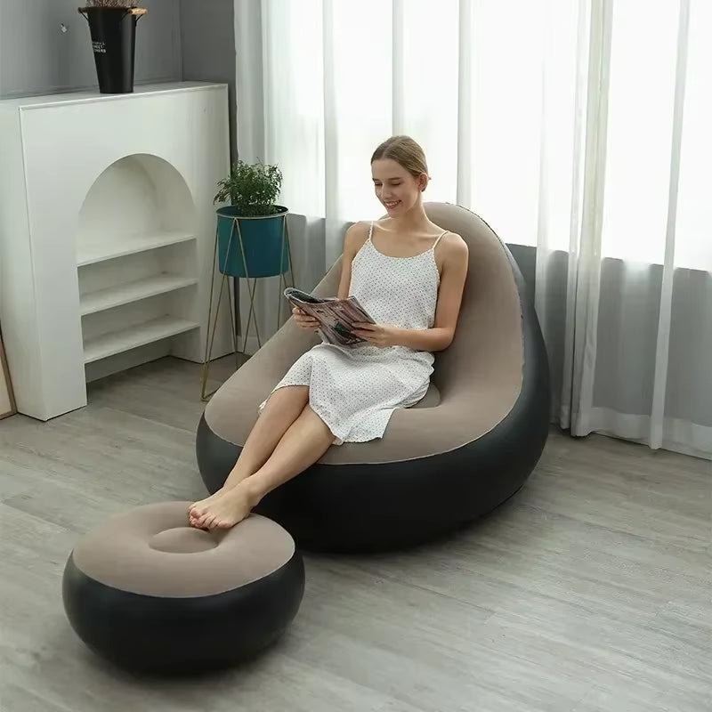 Fashion Inflatable Leisure Bean Bag Sofa Lazy Sofa Set Outdoor Foldable Recliner Bed Fluffy Seat Tatami Footstool Bedroom Chair