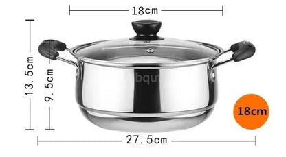 Stainless Steel Double Bottom Soup Pot | Non-Magnetic Multi-Purpose Non-Stick Pot for Gas Cooking