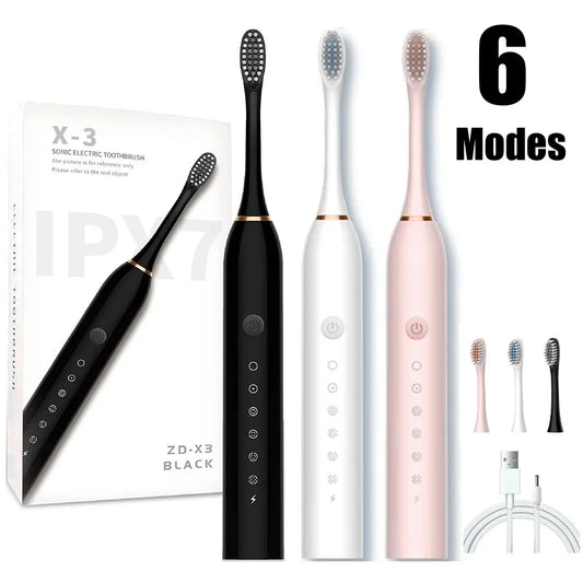 Electric Toothbrush USB Rechargeable Tooth Brush for Adult 6 Clean Modes Washable Teeth Whitening and Cleaning Brush