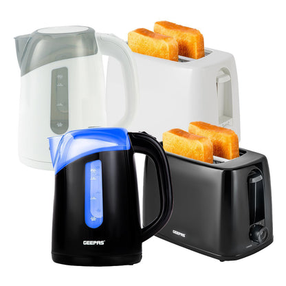 Geepas 650W 2-Slice Toaster & 2200W Illuminating Electric Kettle Combo Set - 1.7L Cordless Jug