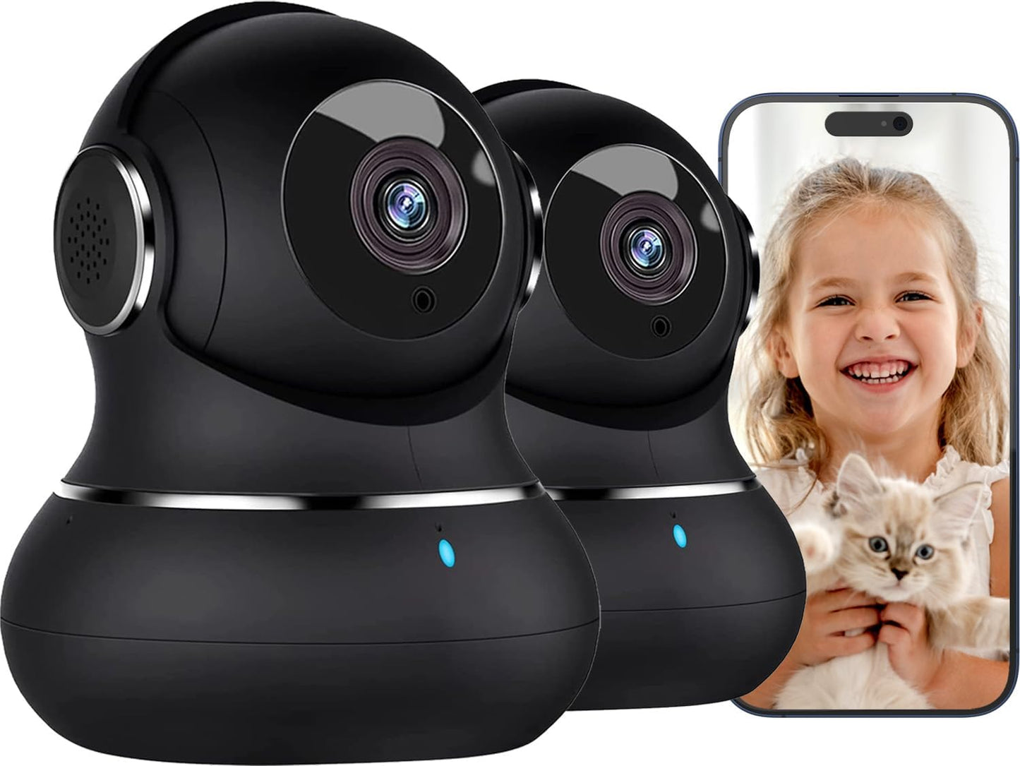 Camera, 2K Indoor Camera with 360° Auto Tracking, Pet Camera with Motion Detection, IR Night Vision, 2-Way Audio, Wifi Camera for Nanny/Baby Monitor, Wireless Camera Work with Alexa, 2 Pack