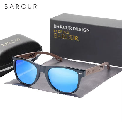 BARCUR Design Wood Sun Glasses Man Natural Walnut Sunglasses Women Eyeglasses Polarizing Glasses UV Protection Eyewear