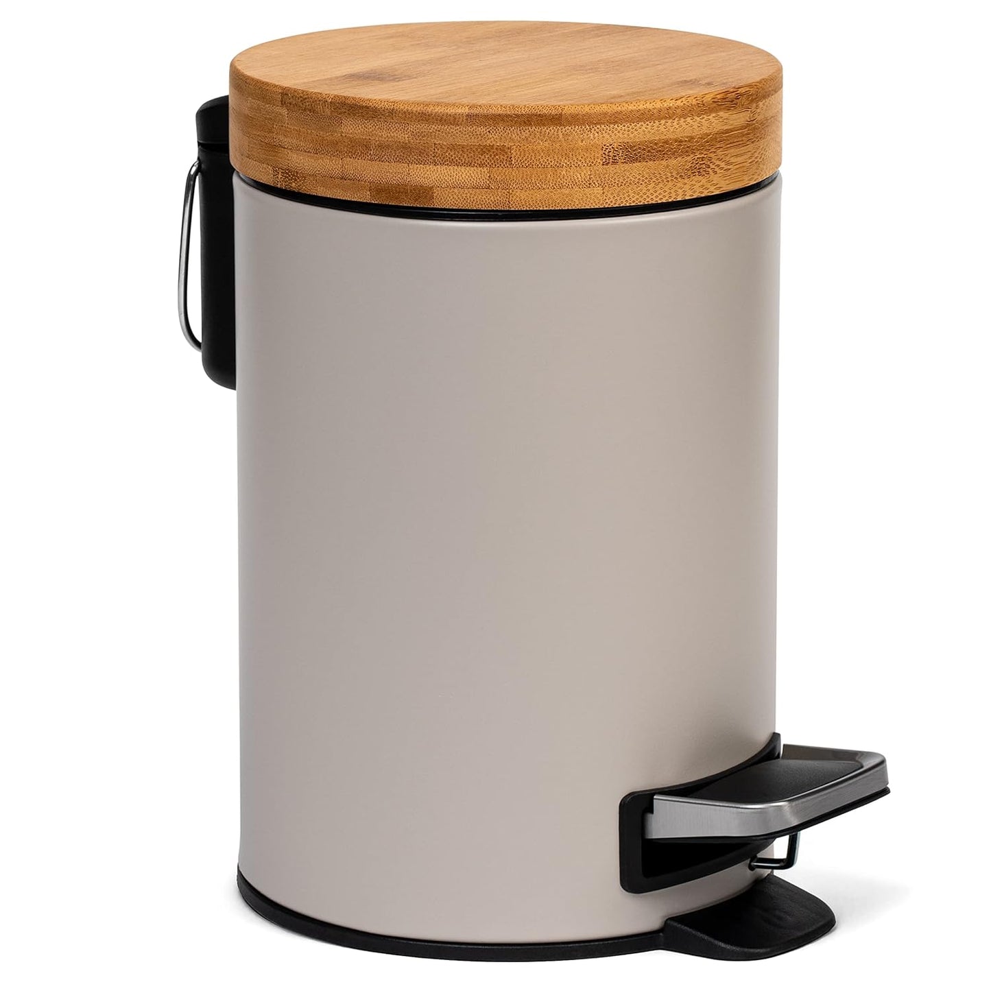 3L Designer Bathroom Bin | Superior Bamboo | Soft Closing | Anti-Finger | Taupe (Bright)