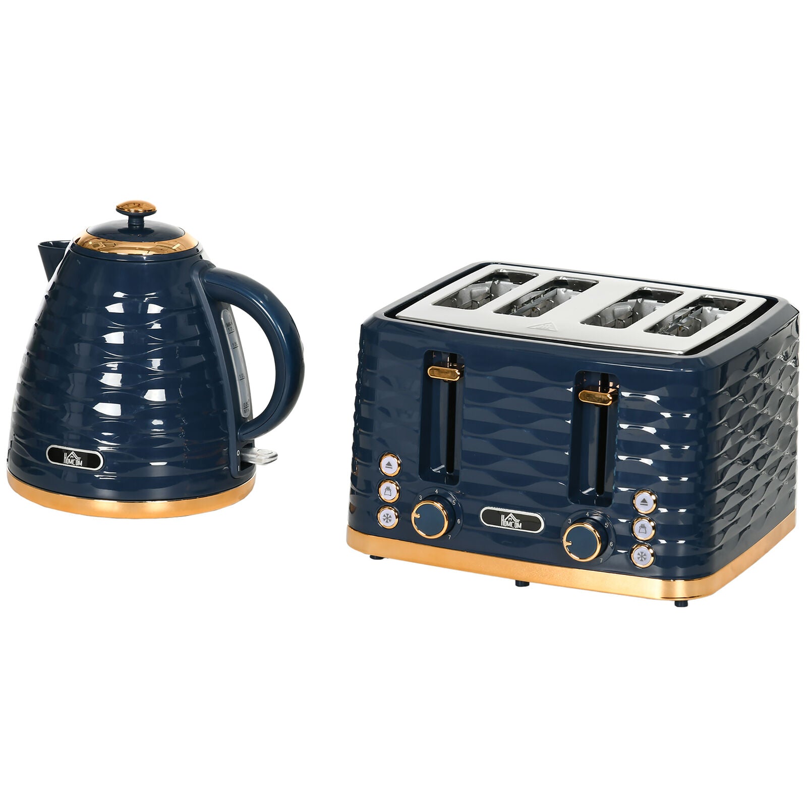 HOMCOM Kettle and Toaster Set 1.7L Rapid Boil Kettle & 4 Slice Toaster – Blue