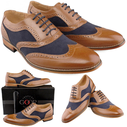 Tan Brogues Wedding Shoes Navy Lace up Wedding Suit Boys Mens