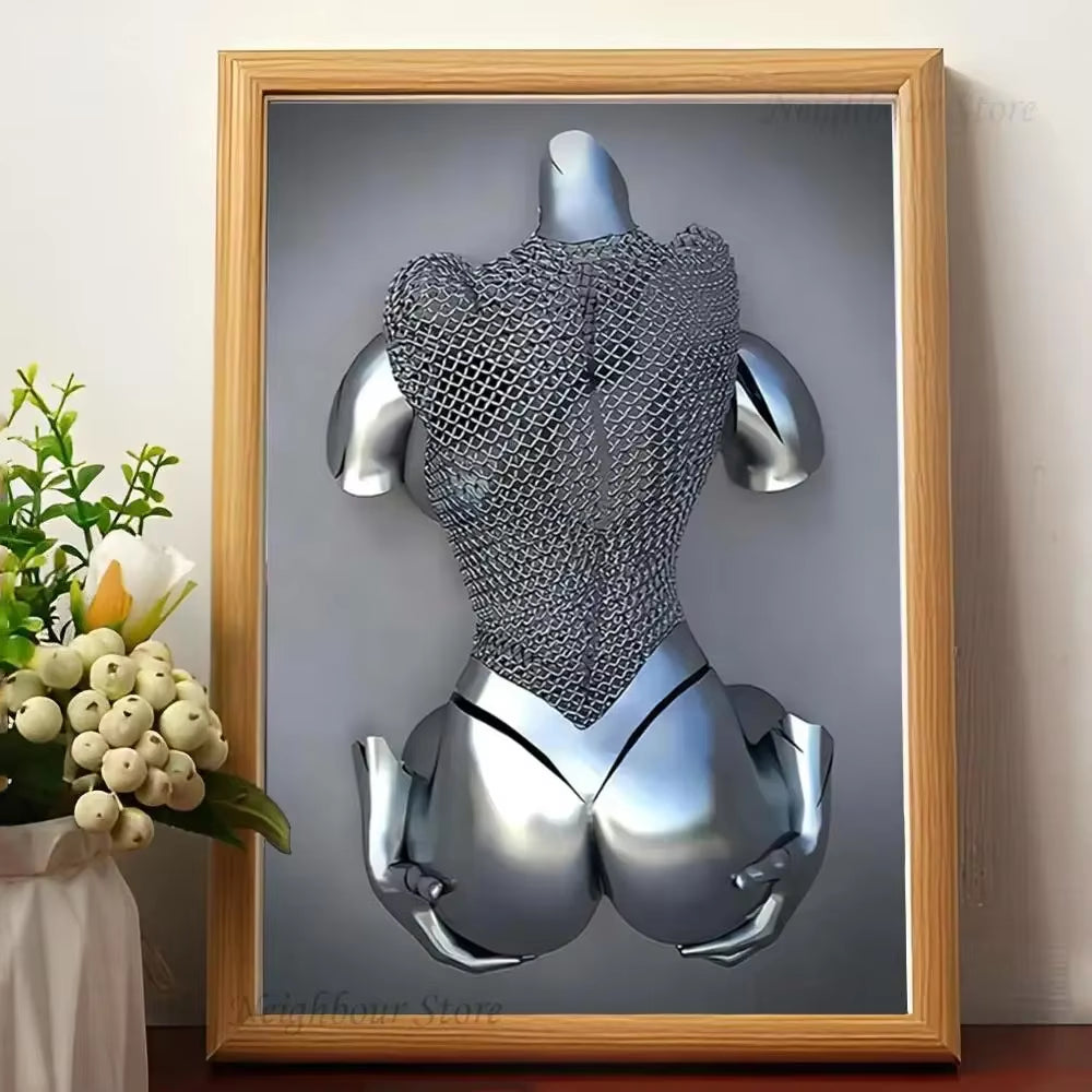 Romantic Abstract Metal Figure Statue - Art Wall Decor for Game Room, Kawaii HD Poster - No Frame