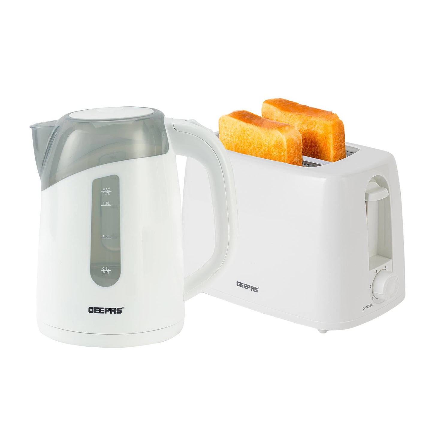 Geepas 650W 2-Slice Toaster & 2200W Illuminating Electric Kettle Combo Set - 1.7L Cordless Jug