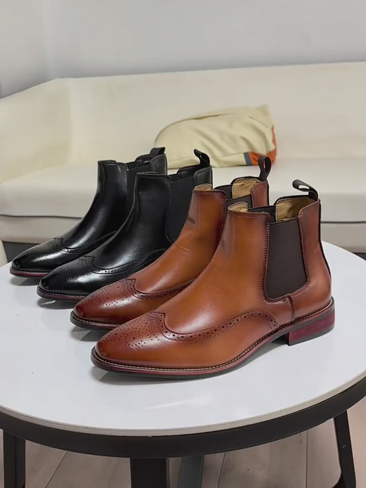 Men's Classic Retro Chelsea Boots – Brogue-Inspired British Style Ankle Dress Boots for Casual & Business Wear
