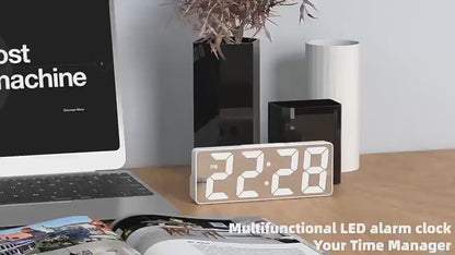 Digital Clock LED Alarm Clock Bedroom Electronic Desktop Clock with Temperature Display Adjustable Brightness 12/24 Hours