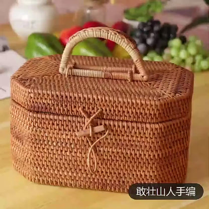 Handwoven Storage Box - Food Container Picnic, Fruit Cake Basket Kitchen Organizer
