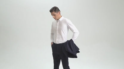 Men’s Bamboo Fiber Stretch Shirt – Slim Fit Long Sleeve Non-Iron White Dress Shirt for Office, Business & Casual Wear