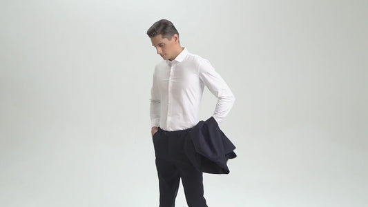 Men’s Bamboo Fiber Stretch Shirt – Slim Fit Long Sleeve Non-Iron White Dress Shirt for Office, Business & Casual Wear