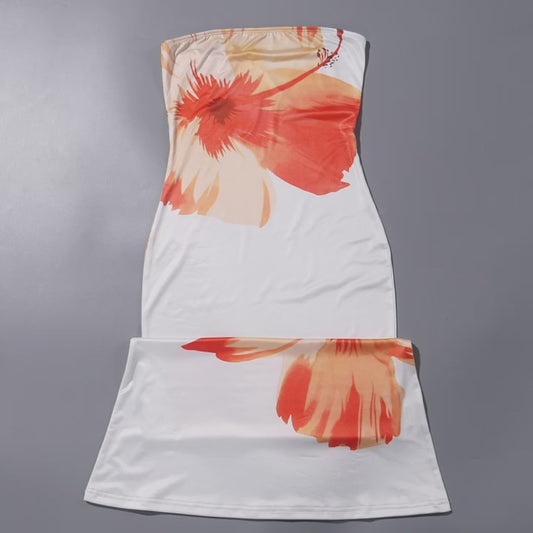 Women's Off-Shoulder Floral Maxi Dress – Strapless Slim Fit Vacation Beachwear