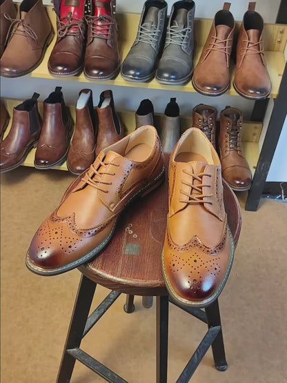 Men’s Classic Brogue Leather Dress Shoes – Formal Wedding & Social Footwear (Size 7–13)