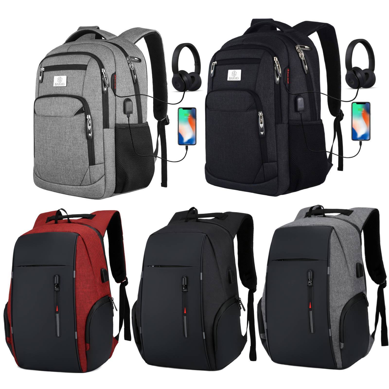 Unisex Laptop Backpack - Anti-Theft, USB Port, Waterproof Travel & Business Bag